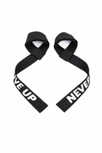 Curele Fitness pentru Ridicări Greutăți „Never Give Up” – Set 2 Bucăți, Model Non-Slip, Negre